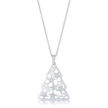 .2 ct CZ Christmas Tree With Mixed Stars Pave Holiday Pendant